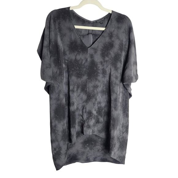 Eileen Fisher Silk Tunic black/gray Watercolor oversized sz M Lagenlook artsy - Picture 1 of 8